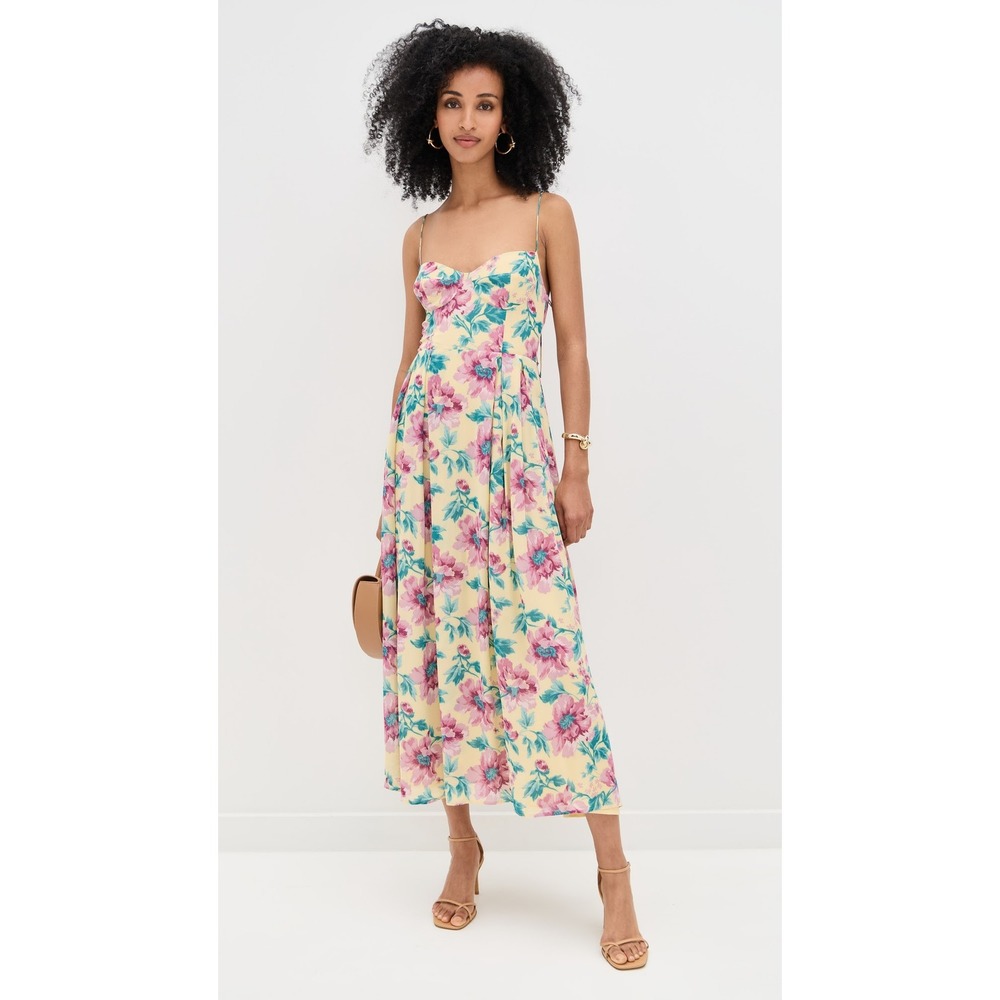 Reformation Jaelyn Floral Midi Dress Yellow Purple Smocked Back Size 10